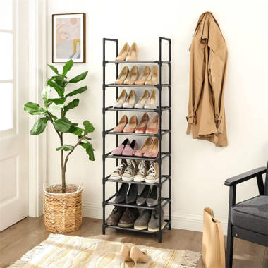 Rebrilliant 8 Tier Shoe Rack Versatile Shoe Shelf Organiser Metal Structure Non Woven Fabric Shelves 16 20 Pairs For Living Room Bedroom Entrance 46 X 28 X 145 Cm Black LSR24BK Wayfair